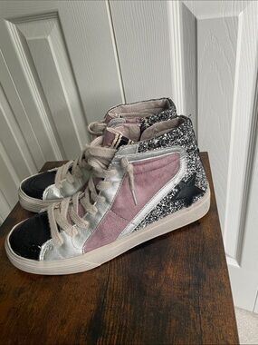 7 shushop praise lilac black silver glitter star high tops sneakers shoes